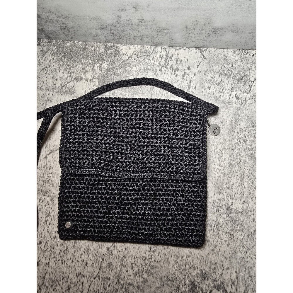 The Sak Black Mini Crochet Shoulder Bag Purse Charm Euc Crossbody 90s Y2K